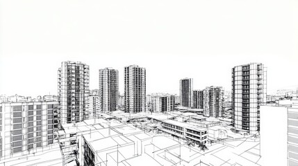 Urban skyline sketch with architectural detail