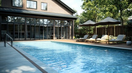 Fototapeta premium Modern House Exterior with Poolside Ambiance