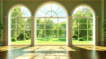 Fototapeta premium Modern Bright Airy Room with Views of Nature
