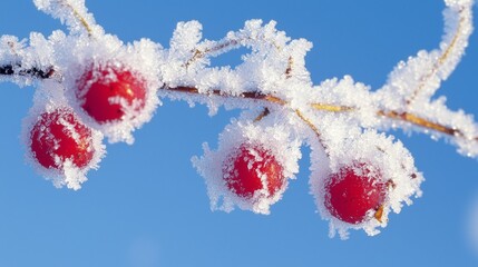 Resilient Nature in Ice Age - Close-up of Frost-Covered Berries on Branch