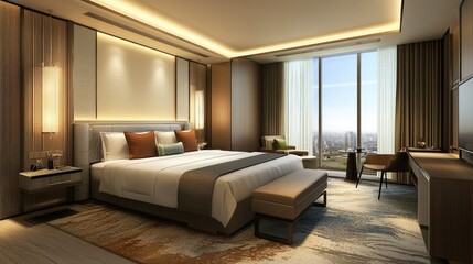 Elegant Modern Hotel Room with Scenic View