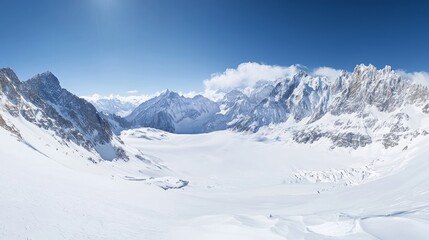 Obraz premium Majestic Ice Age Mountain Range Scenery with Glaciers and Snow-Filled Valley, Ultra-Detailed Landscape Photography