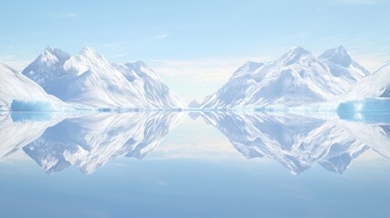 Fototapeta premium Majestic Ice-Capped Mountains Reflecting in Glacial Lake - Ultra-Detailed Ice Age Environment Photo