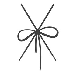 Bow knot on rope cross gift wrap line icon. Outline hand drawn thread tied on gift box, vintage greeting card element. Present, lace mascot, minimal ribbon bow on node icon vector illustration