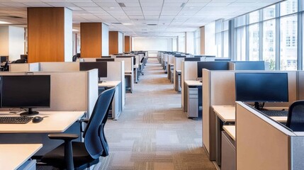 Naklejka premium Modern Office Space with Workstations and Computers