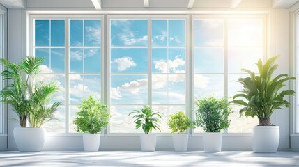 Fototapeta premium Bright Contemporary Room with Lush Green Plants