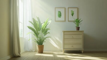 Stylish Contemporary Room with Commode and Plants