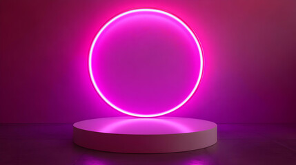Obraz premium Glowing Pink Neon Light Ring on White Background