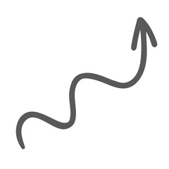 Spiral arrow up line icon. Outline hand drawn curly diagonal movement indicator to right with tip upwards. Direction mascot, simple doodle vintage element of curvy motion icon vector illustration