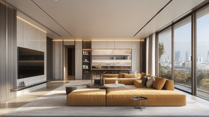 Fototapeta premium Modern Living Room Mockup with Stunning Views