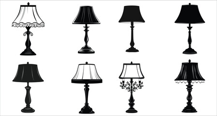 Vintage Decorative Table Lamp Silhouettes Vector Set