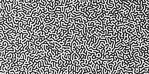 Abstract truing organic wallpaper Turing reaction diffusion monochrome seamless pattern with chaotic motion. Generative algorithm psychedelic background. Reaction-diffusion or truing pattern formation