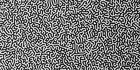 Abstract truing organic wallpaper Turing reaction diffusion monochrome seamless pattern with chaotic motion. Generative algorithm psychedelic background. Reaction-diffusion or truing pattern formation