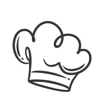 recommend clip art: Chef hat icon, contour catering service symbol. Funny toque for head of professional chef or baker. Restaurant, bakery and cooking recipe mascot, hand drawn cookers cap icon vector illustration