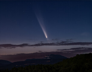 Comet Tsuchinshan Over Montsec Range in Catalonia at Night