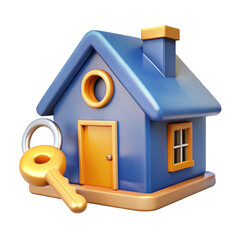 Real estate House and Key 3d cartoon style illustration