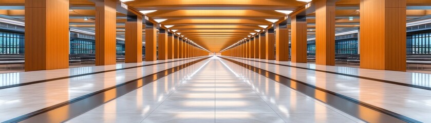 Obraz premium Escape the Ordinary A Quick Getaway Flight Through the Airport's Tranquil Hallways Unwind and Explore New Horizons with a Spontaneous Journey Find Your Peace, Book Your Flight Today