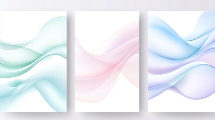 Three colorful abstract paintings of waves on a white background