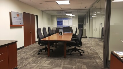 Modern Conference Room with Glass Walls and Table