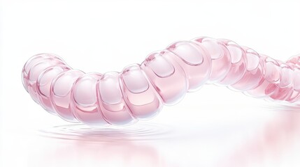 A pink object with a spiral shape is floating in water
