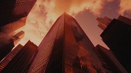 Urban Skyline at Dusk with Dramatic Clouds and Light