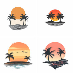 Obraz premium sunset beachside palm trees clipart of beach scene red sunset beach sunset beach California sunset