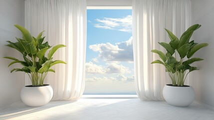 Fototapeta premium Bright and Airy Modern Room with Plants