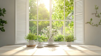 Fototapeta premium Bright and Airy Window with Stylish Plants