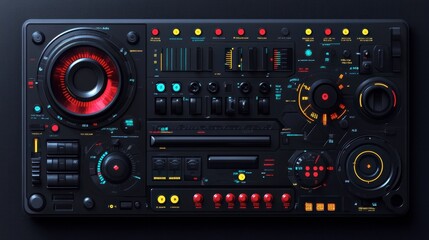 Fototapeta premium Vibrant DJ Equipment and Control Interface Design