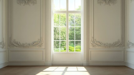 Fototapeta premium Elegant White Room with Intricate Moldings