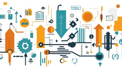 Obraz premium Creative Tech Illustration with Arrows and Icons