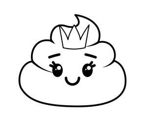 Coloring page with poop queen. Black and white poop. Vector.