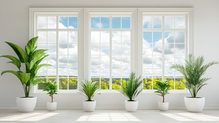 Fototapeta premium Bright Modern Room with Natural Light and Plants