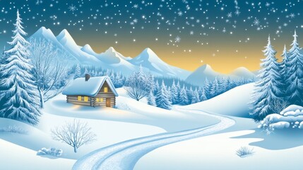Cozy Cabin in a Winter Wonderland Scene