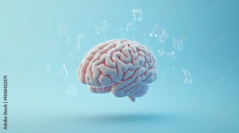 Leinwandbilder the human brain is surrounded by musical notes, illustrating the relationship between music and cogn