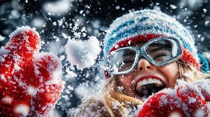  Teen being hit by a snowball during a snowball fight while trying to block it.