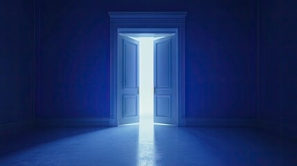 Luminous Open Double Doors in Dark Room