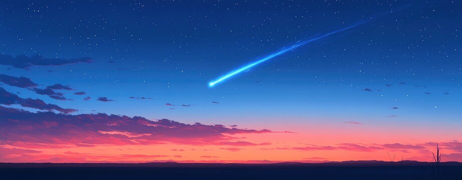In a clear, star-filled sky, Halley's Comet glides past an ancient, silhouetted tree standing alone in a quiet field