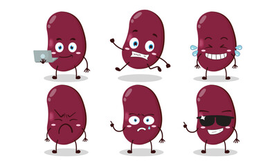 funny red bean cartoon character with many pose activity design illustration