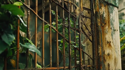 Closed factory gates with rusting metal and faded paint, symbolizing the decline of industry and the passage of time, reflecting a poignant reminder of economic shifts and the human impact of change