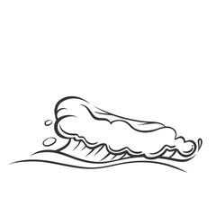 Sea or ocean wave with foam icon, doodle summer beach surf. Retro simple wavy marine surface with water splashes. Nature, environment mascot, hand drawn wave contour icon vector illustration