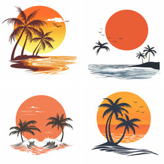 Obraz premium sunset beachside palm trees clipart of beach scene red sunset beach sunset beach California sunset