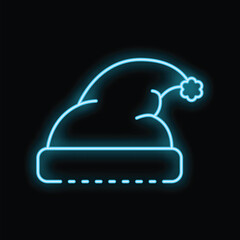 Neon blue christmas hat glowing, bringing holiday cheer with its bright light