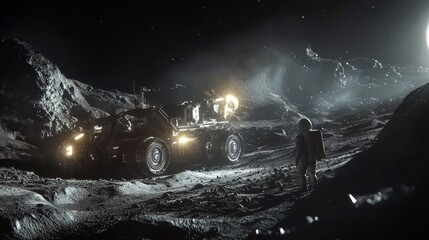 Asteroid Mining Operationb : futuristic mission where astronauts mine resources from a nearby asteroid, using advanced machinery