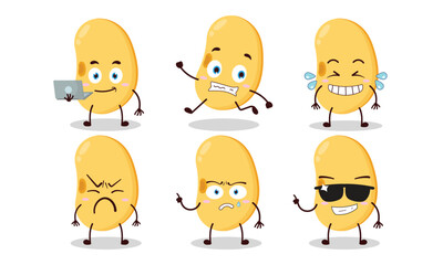 funny soy bean cartoon character with many pose activity design illustration