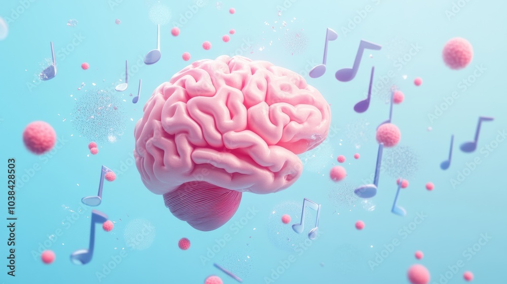 Aufkleber this visual conveys the relationship between the human brain and music, set against a calming pastel