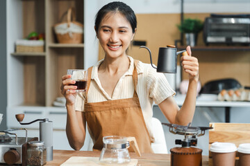 Drip coffee, woman making drip coffee.