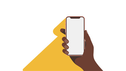 Flat Vector Art of Hand Holding a Cell Phone on White Background.
