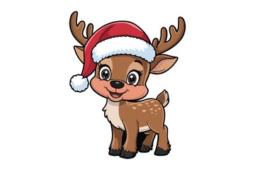 Cartoon Christmas Reindeer Vector Illustration on White Background.