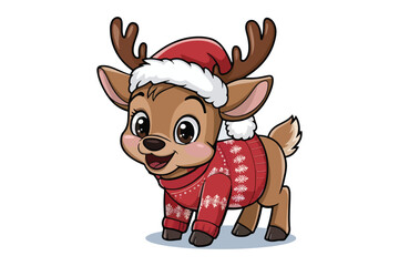 Cartoon Christmas Reindeer Vector Illustration on White Background.